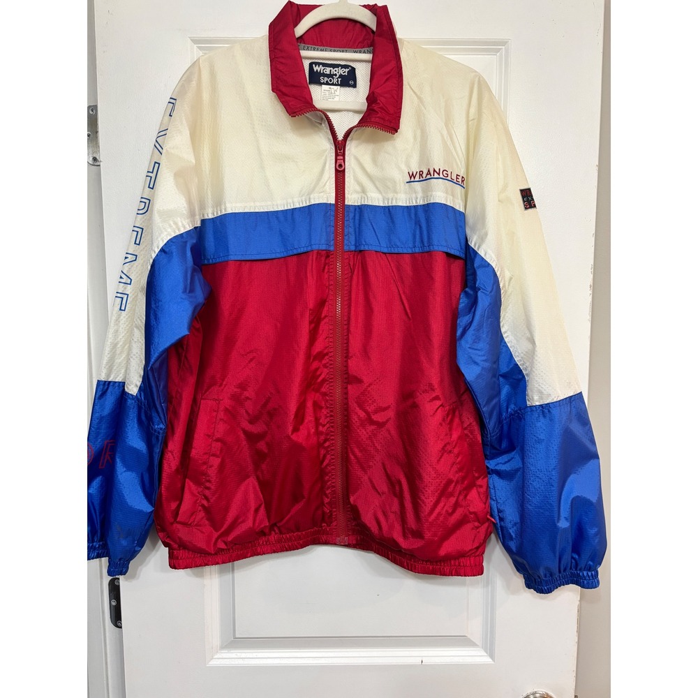 Vintage Wrangler Sport Extreme Windbreaker Jacket Red White Blue Mens Medium